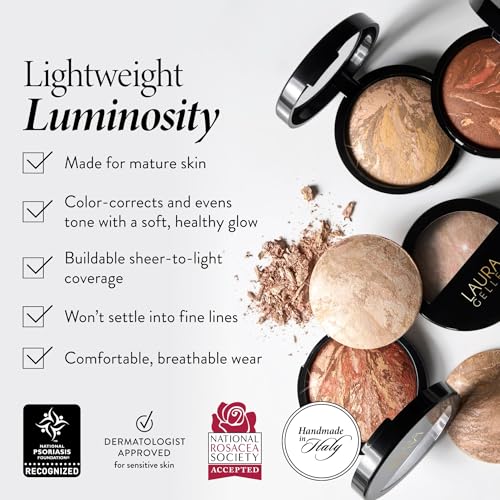 LAURA GELLER NEW YORK Baked Balance-n-Glow Illuminating Powder Foundation – Porcelain – Handmade in Italy – Pearl-Infused Satin Finish – Vitamin C Brightening – Buildable Coverage – For Mature Skin - Image 3