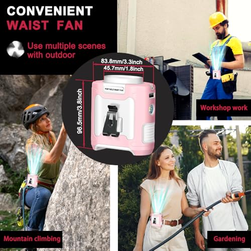 Image of CAZOKASI 2024 Upgrade 10000mAh Waist Clip Portable Personal Body Fan - Powerful Upto 40H Cooling and Heatstroke Prevention (Gray and Orange, Pink White)