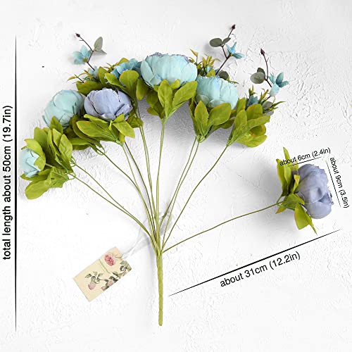Image of FiveSeasonStuff Vintage Artificial Peonies Silk Peony Flowers and Hydrangeas for Wedding Bridal Home Decor - Beautiful Floral Centerpiece Arrangement Decoration with 2 Bouquets (Mixed Blue)