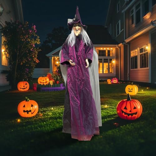 Sorcière volante Halloween avec LED clignotantes et sons effrayants pour jardin