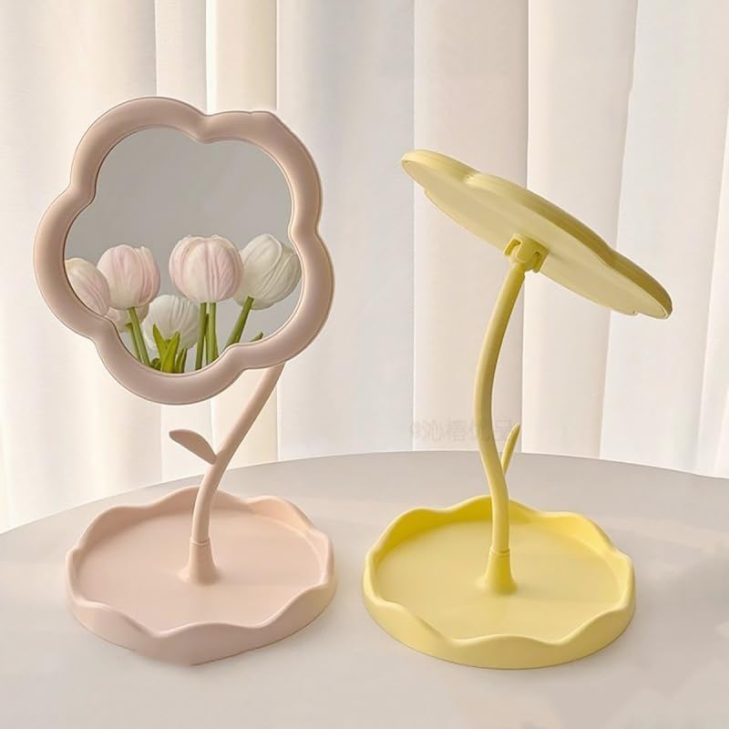 Espejo pequeño con forma de flor para maquillaje con almacenaje miniatura 3