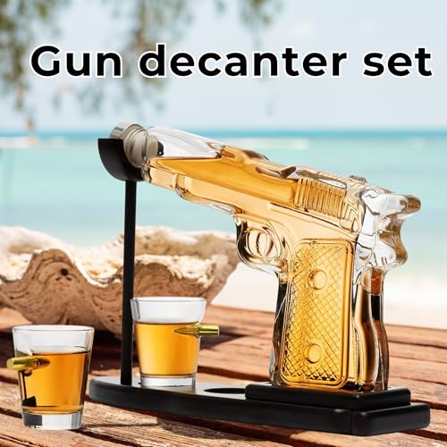Premium Gun Decanter Set with Glasses – 1000ML Whiskey Decanter with Wooden Base – Perfect for Bourbon, Scotch, Vodka, Rum & More – Unique Gift for Men! - Image 4
