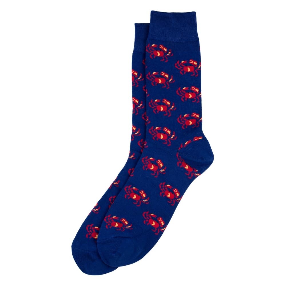 Joe Cool Men’s Navy Blue Cotton Crab Socks – Novelty Nautical Crustacean Print Dress Socks for Gents, Fun Marine Animal Themed Gift, One Size (UK 7-11 | EU 40-45 | US 7.5-11.5)