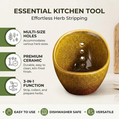 Cuenco de cerámica para quitar hojas y removedor de verduras compacto 4