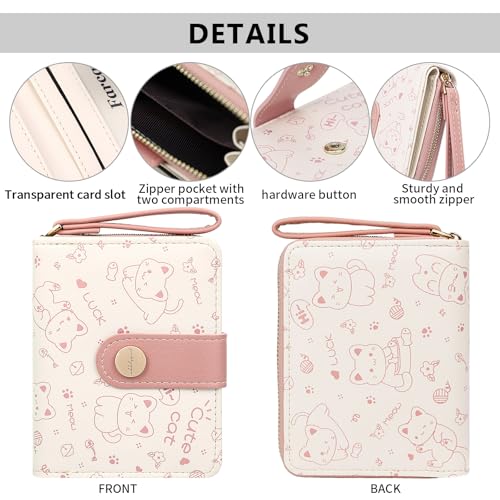 Image of Farcauo Cat Pattern Wallet for Women and Ladies Small Cute Kawaii Pink Coin Purse with ID Window and Credit Card Holder Compact Wallet for Women and Ladies