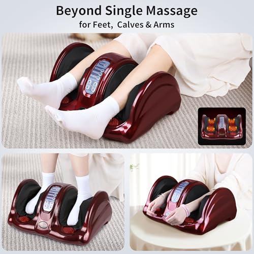 Image of Foot Massager with Heat, Shiatsu Foot Massager for Circulation and Pain Relief and Heat Therapy, Ankle, Calves and Feet Massage with Deep Kneading Rolling, Gifts for Women Men Mother Father (RED)