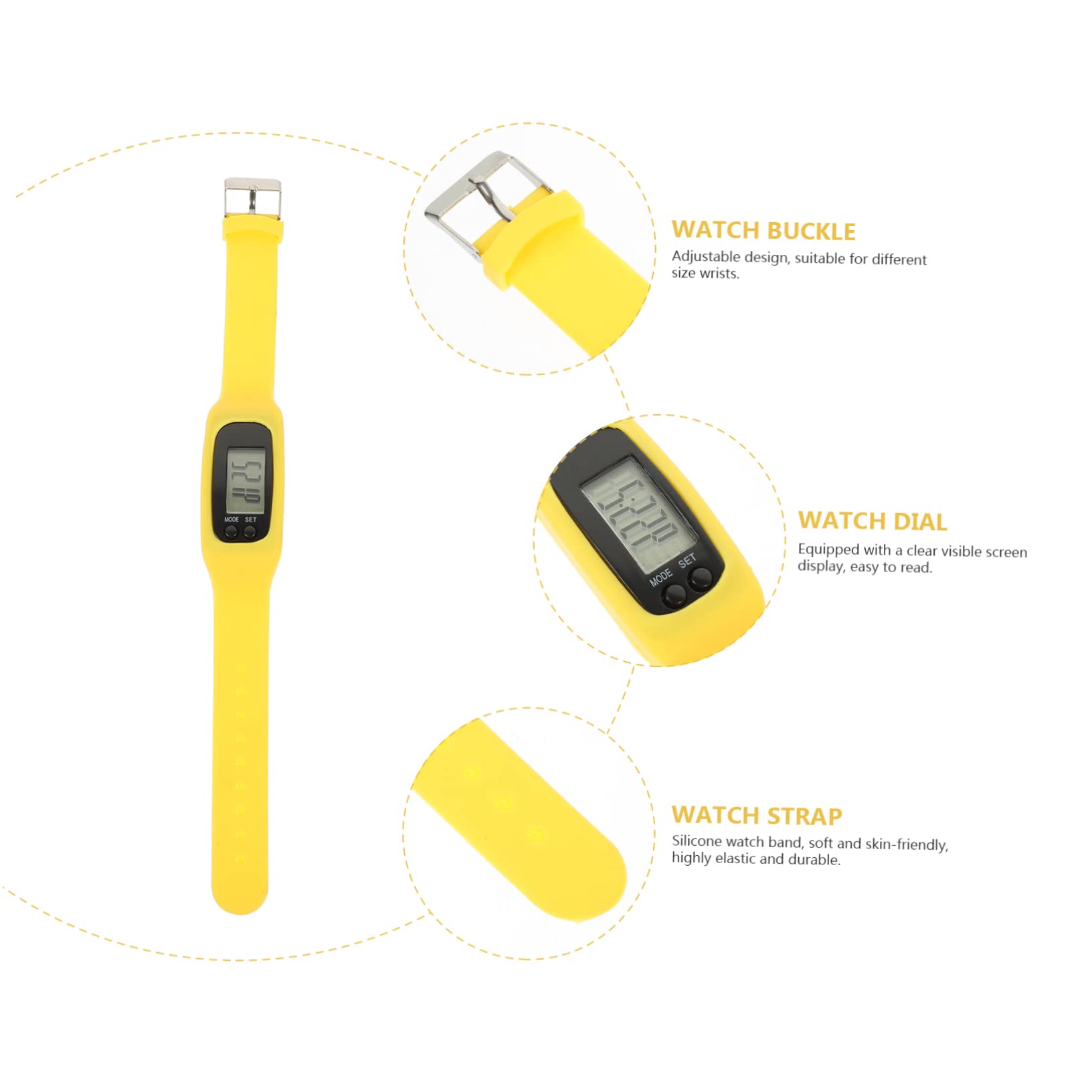 Bracelet Podomètre de Poignet en Silicone Jaune, Écran Visible