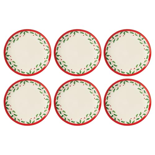 Lenox 893491 Holiday 6-Piece Accent Plate Set, Christmas Dinnerware, Hosting