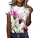 Camiseta de manga corta para mujer, informal, cuello redondo, camiseta estampada, camiseta de manga corta, camiseta informal, Rosa., S