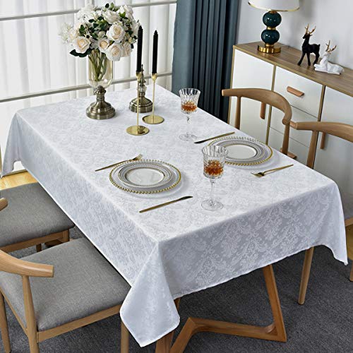Alternative view of Rectangle Table Cloth - 52 x 70 Inch White Jacquard Tablecloths Damask Design Spillproof Wrinkle Resistant Shrinkproof Soft Tablecloth Polyester Oblong Table Cover for Kitchen Dinning Party Tabletop