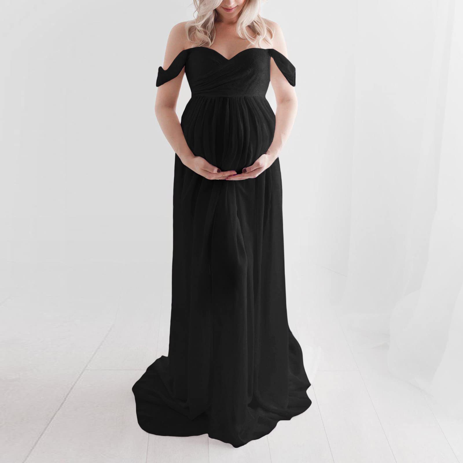 Sukienka ciążowa do fotografii szyfonowa bez ramiączek elegancka suknia z przodu rozcięta długa sukienka ciążowa na sesję zdjęciową