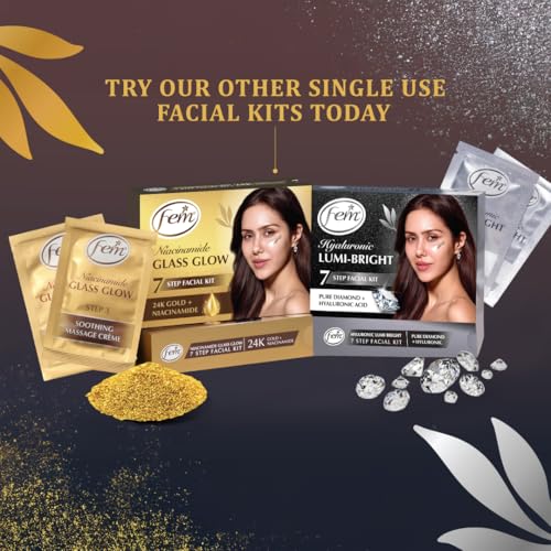 Image of Fem Glass Glow Facial Kit with 24K Gold & Niacinamide - 35ml | Instantly Brightens & Revives Glow | Reduces Dullness & Dark Spots | Deeply Nourishes, Purifies Pores & Firms Skin