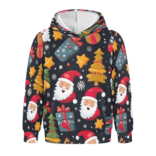 Kids Hoodies Sweaters Christmas Xmas Santa Claus Hooded Sweatshirts with Big Pockets for Boys Girls B0400356