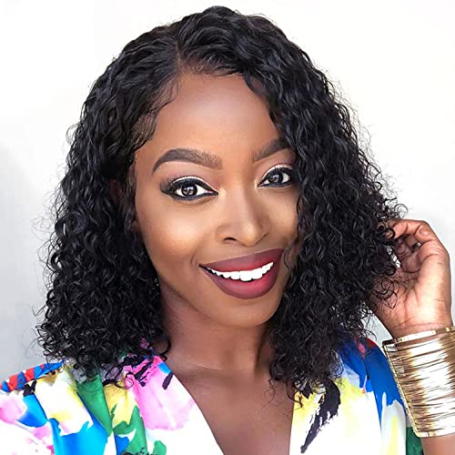Deep Curly Short Bob Wigs 4x4 Lace Closure Human Hair Wigs Brazilian Curly Lace Front Wigs Human Hair for Black Women Cu