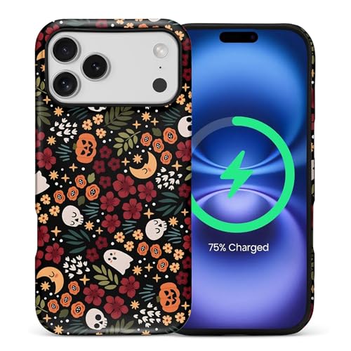 Goodsprout for iPhone 17 Pro Max/iPhone 18 Pro Max Cases,Campatible with Magsafe,2-Layer Hard Shell + Silicone Cover - Shockproof Protection, High-end and Fashionable Halloween Floral Print