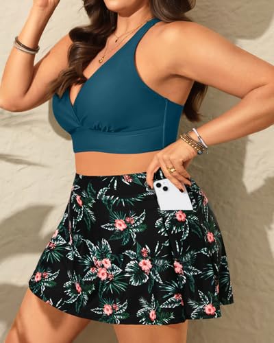 Women's Plus Size High Waisted Bikini - Two Piece Swimsuit with Skirt 2025 Tummy Control Bathing Suit with Pocket4
