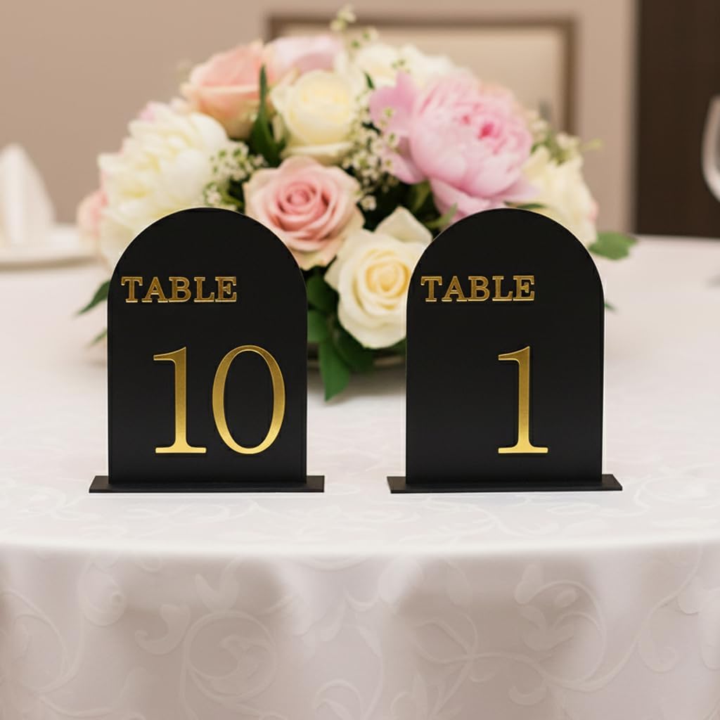 Arch Wedding Table Numbers 1-10 with Stands, 5" X 7" Double Sided Acrylic Wedding Sign Holders, Durable Non-Fading Table Number for Wedding Reception, Events, and Centerpieces Gray Black 1-10