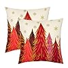 Red Christmas Pillow Covers 18×18 Inch Set of 2 Santa Tree Gold Snowflake Xmas Decorative Square Throw Pillows for Couch Winter Holiday Pillow Cases Farmhouse Home Decor for Sofa Porch Outdoor