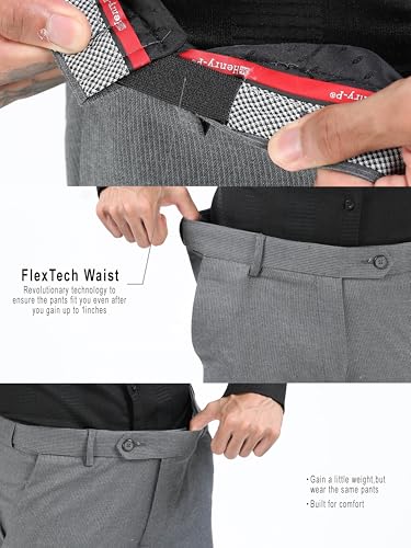 Image of Mc Henry Men's Techno Flex 2inch- Waist Expandable Wrinkle Free Stretchable Striped Slim Fit Elite and Luxurious Formal Trousers for Men