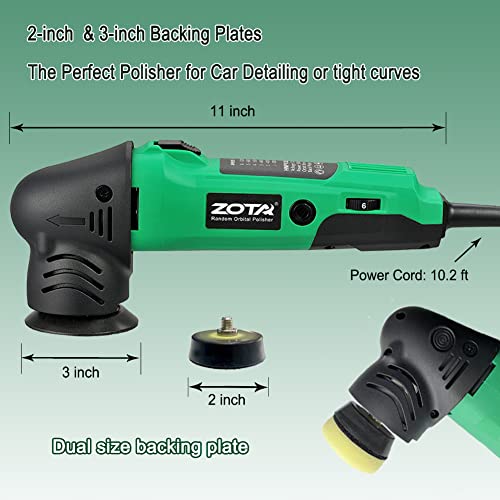 ZOTA Mini Polisher, 2-inch/ 3inch Car Buffer Polisher with 8mm Random Orbital,Car Polishers and Buffers for Car Detailing,Variable Speed Small Buffer Polisher.