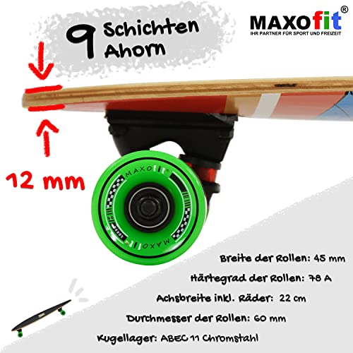 MAXOfit Longboard Cartoon No. 5 - kompaktes Cruiser Board mit robustem Deck und mittelweichen Rollen - TopMount Achsen für hohe Wendigkeit - besonders Cooles Design
