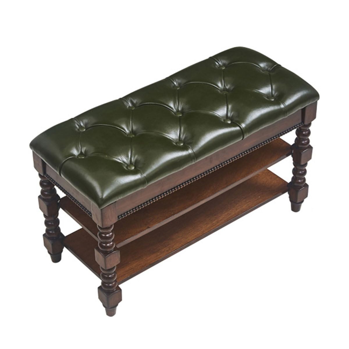 Banc de rangement en similicuir vert pour ranger les chaussures