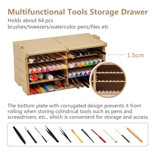 Image of Model Kit Tool Storage Rack, Making Organizer with MDF Material, Brush /Tweezers Storage, Craft Supplies Brush /Tool Holder for Tamiya and Gundam Tools, GK4