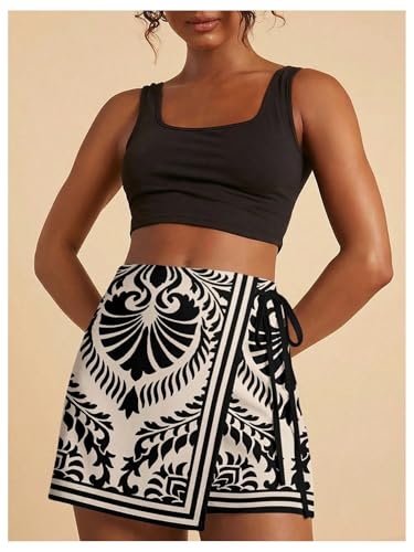 Image of SweatyRocks Women's Boho Mini Skirts Floral Shorts Tie Side Wrap Skorts