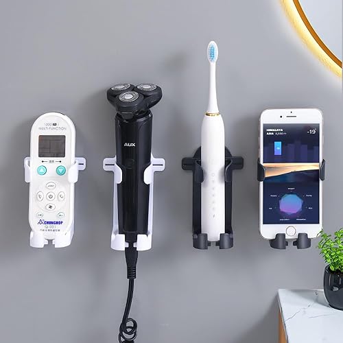 Miniatura 6 de Soporte para afeitadora eléctrica ajustable (paquete de 4) autoadhesivo, montado en la pared, soporte multifuncional para cepillo de dientes