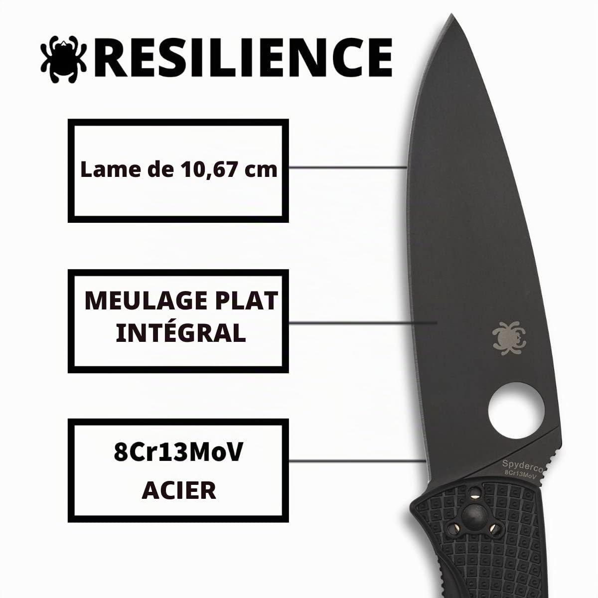 SPYDERCO COUTEAU RESILIENCE TOUT NOIR, 11 cm