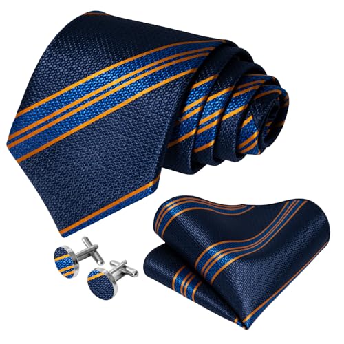 Image of 5PCS Mens Premium Silk Tie, Pocket Square, Cufflinks, Drilled Tie Ring and Lapel Pin Set for Wedding Groom Party