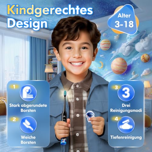 Elektrische Zahnbürste Kinder ab 3-6-10-12 Jahre, Kinderzahnbürste Elektrisch mit Timer...
