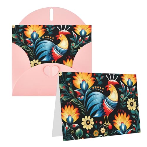 Cartes vierges Thinking of You au motif art populaire polonais chic