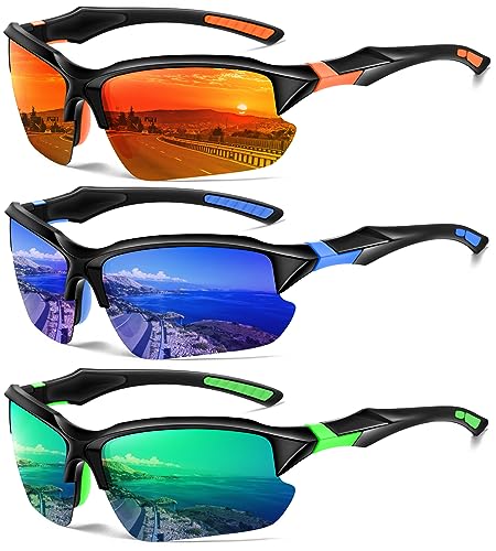 DioKiw 3PACK Sports Polarized Sunglasses for Men Cycling Running Fishing UV400 Protection Sun Glasses Lightweight Half Frame Goggles