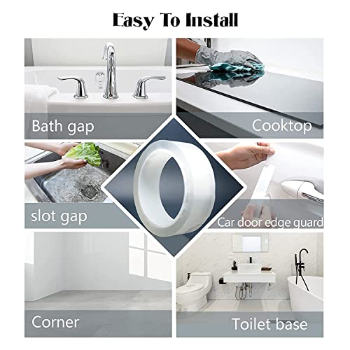 Image of Caulk Strip Tape, Clear PVC Waterproof Self-Adhesive Sealing Tape for Kitchen Bathtube Bathroom Toilet Sink Floor Wall Corner Edge with Tool, 2 PCS (Clear / 16.4Ft)
