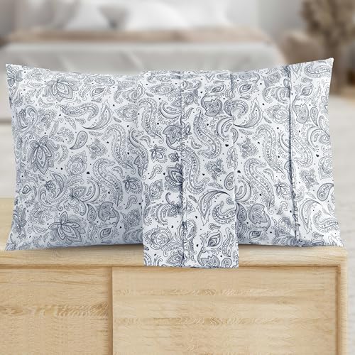 Elegant Comfort Luxury Soft Bed Sheets Paisley Pattern - 1500 Premium Hotel Quality Microfiber Softness Wrinkle and Fade Resistant (6-Piece) Bedding Set, California King, Paisley Navy Blue