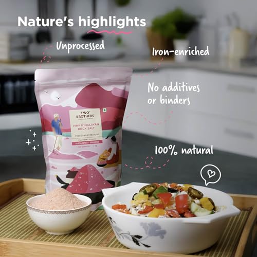 Image of Two Brothers Organic Farms Pink Himalayan Rock Salt (1KG) Naturally Rich in Minerals | Unprocessed, Additive-Free Salt Packed with Iron, Copper, Zinc & Manganese | A Healthier Alternative for Cooking