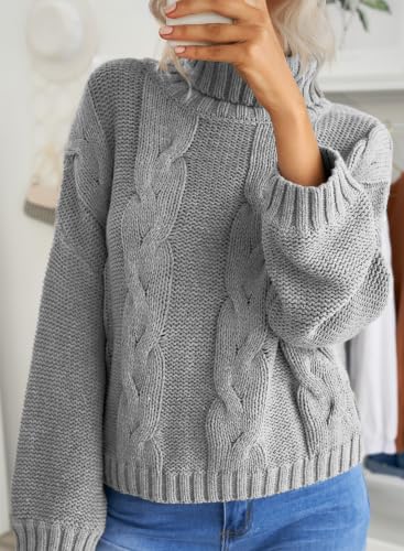 Image of Dokotoo Womens Sweaters Turtleneck Cable Knit Chunky Pullover Fall Outfits