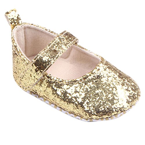 Lurryly Girls Soft Sole Crib Shoes Sequins Cute Sneaker Toddler Baby Shoes 0-18 M (Size:12, 6~12 Month, US:3, Gold)