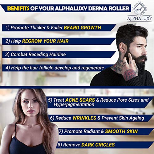 Derma Roller For Acne Scars, Hair Loss Treatment & Beard Growth - Microneedle Roller For Face 540 Titanium Micro Needles - Microdermabrasion Tool Storage Case Included #TOP3