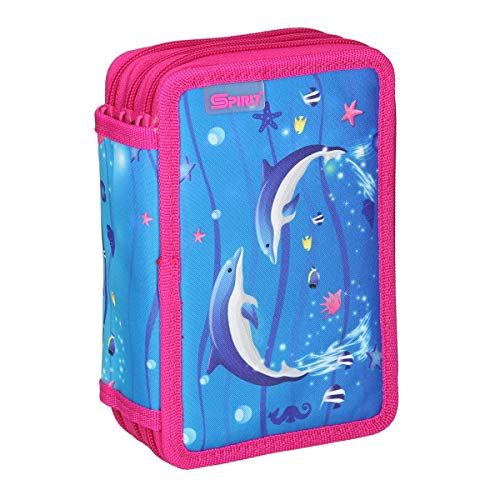 Preisvergleich Produktbild SPIRIT TTS Schüler-Etui für Schreibwaren Federtasche Stifte-Tasche BleistifthalterStifthalter Federmappe Für Mädchen Teenager Jungen Mäppchen Große Kapazitätfür Schüler Student "Delfine", 3 Zipp