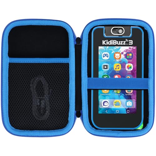 Lebakort Storage Case Compatible with VTech KidiBuzz 3 / KidiBuzz G2 Kids’ Electronics Smart Device KidiConnect (Black + Blue Case)