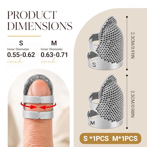 Image of Thimbles for Hand Sewing, Sewing Thimble Kit, Metal Finger Protectors, Thimble Ring for Hand Quilting and Embroidery(Silver,2Pcs,Small /Medium)