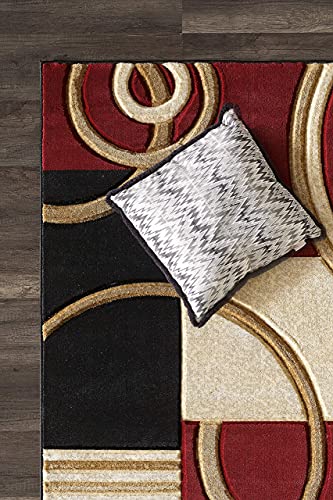 GLORY RUGS Area Rug 2x3 Door Mat Dark Red Geometric Soft Floor Carpet with Premium Fluffy Texture for Indoor Living Dining Room and Bedroom Area