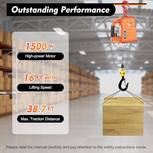 Dnysysj 3 IN 1 ELECTRIC HOIST WINCH 2300Lbs/1T Electric Hoist Winch Portable Electric Power Winch New Upgrade Electric Hoist Crane W/Overload Protection 38Ft Lifting Height thumb #3