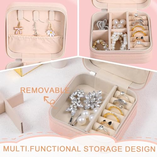 Image of Zephorus Mini Jewellery Travel Case, PU Leather Organizer Box, Small Portable Jewellery Storage Holder for Womens Rings Earrings Necklaces (Peach-PU Leather Box, Green) (Love Couple)