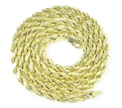 14 K Yellow Gold Rope Chain Diamond Cut Chain Pendent Necklace 4 MM 18 20 22 24 262