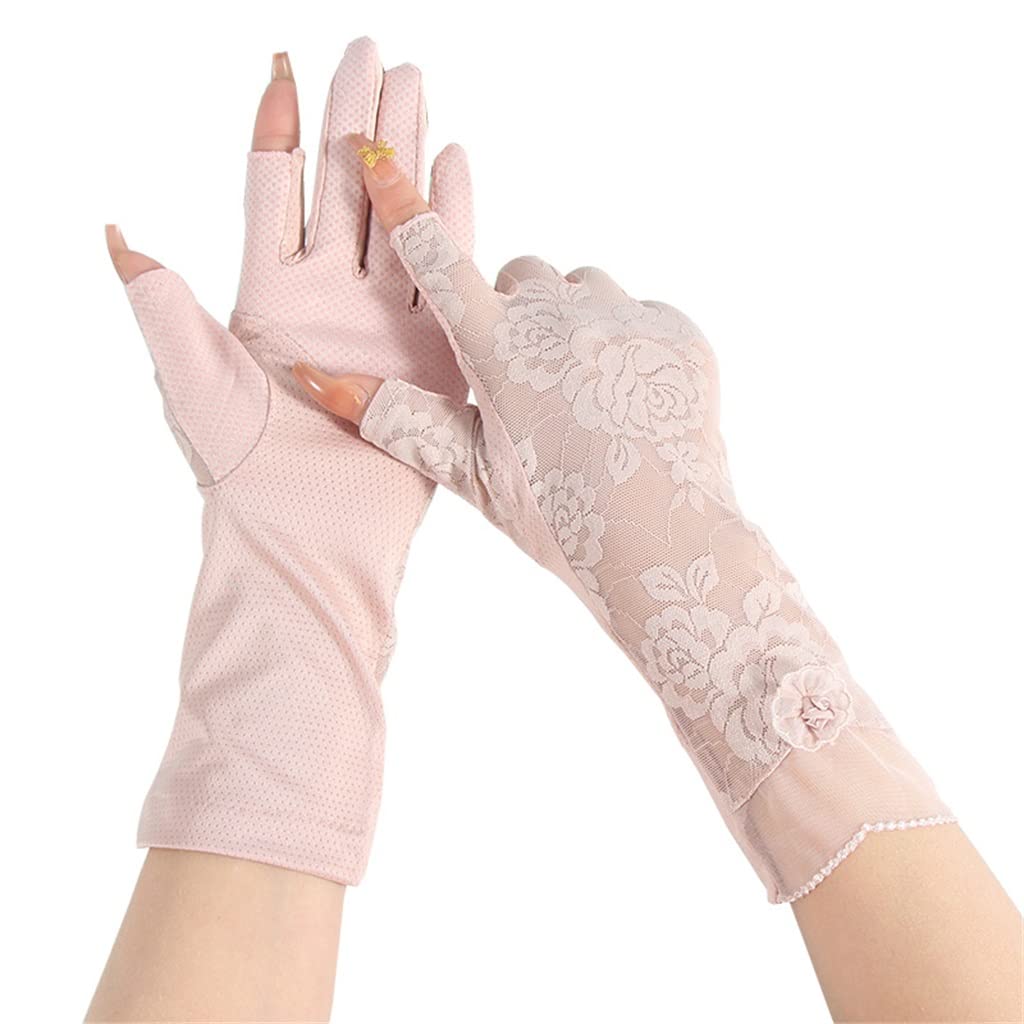 Women's Thin Lace Mid-length Outdoor Driving and Riding Touch Screen Spring and Autumn Gloves