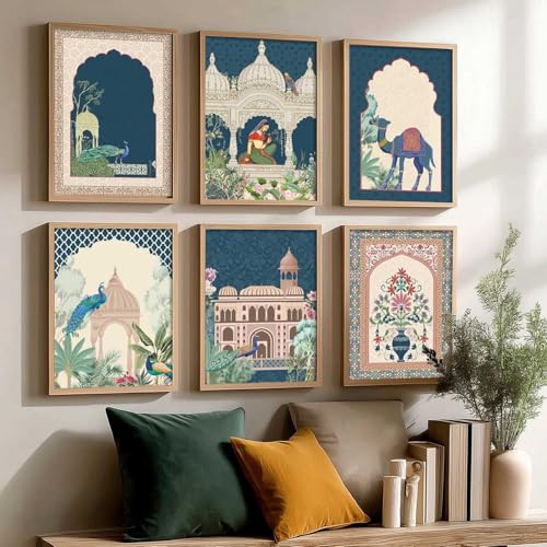 Image of kotart- Pichwai Painting for Living Room Bedroom Office Room Decor - Premium Digital Paintings with Frame for Home Decoration - Painting for Wall Decoration - Pack of 6 (13X17 INCH, A)
