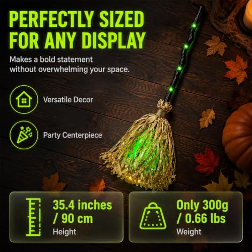35" Animated Witch Broom Halloween Decor Sound Touch Activated LED Light Up - image 4
